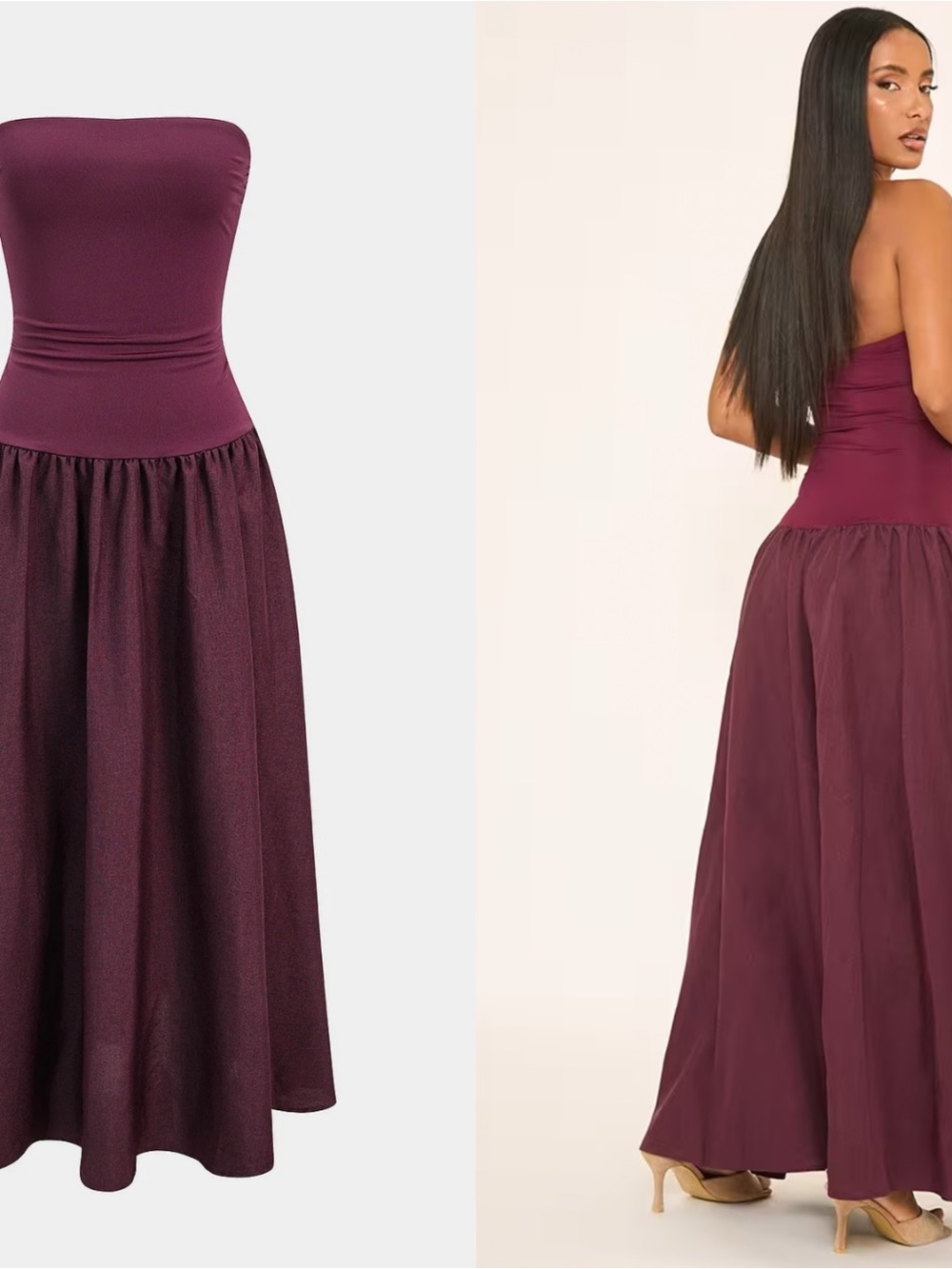 Strapless Burgundy Maxi Dress- Women's Burgundy Maxi